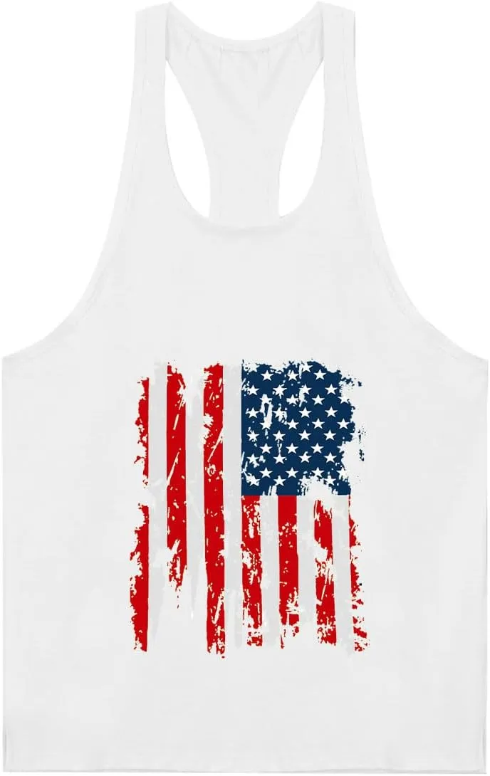 Men's American Flag Tank Tops Y-Back Sleeveless Muscle Stringer Graphic Gym Workout USA Tank