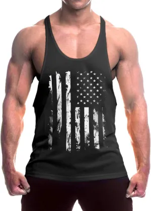 Men's American Flag Tank Tops Y-Back Sleeveless Muscle Stringer Graphic Gym Workout USA Tank