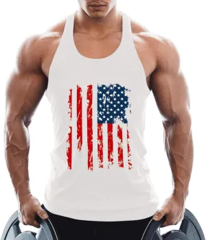 Men's American Flag Tank Tops Y-Back Sleeveless Muscle Stringer Graphic Gym Workout USA Tank