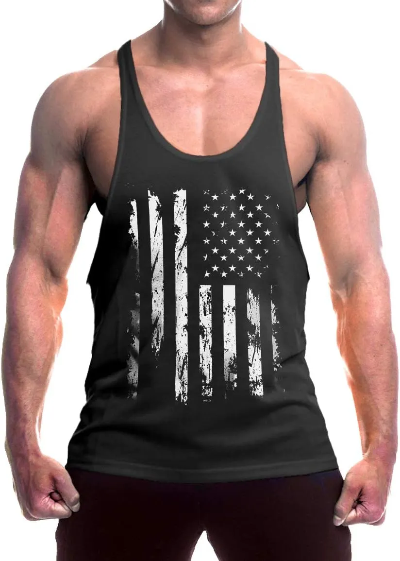 Men's American Flag Tank Tops Y-Back Sleeveless Muscle Stringer Graphic Gym Workout USA Tank