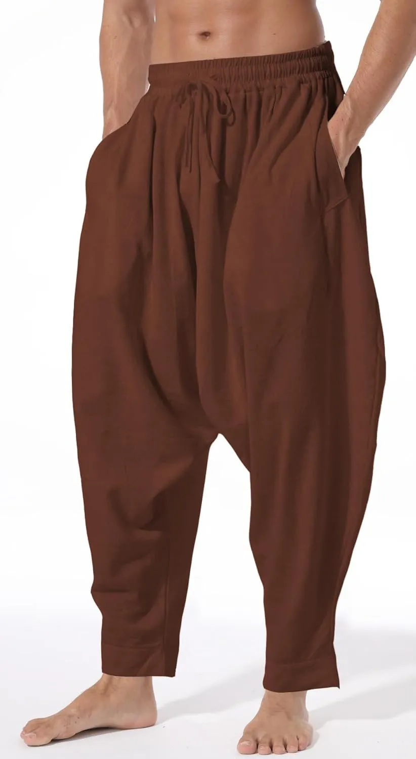 Mens Casual Harem Pants Baggy Elastic Drawstring Waist Aladdin Hippie Pant