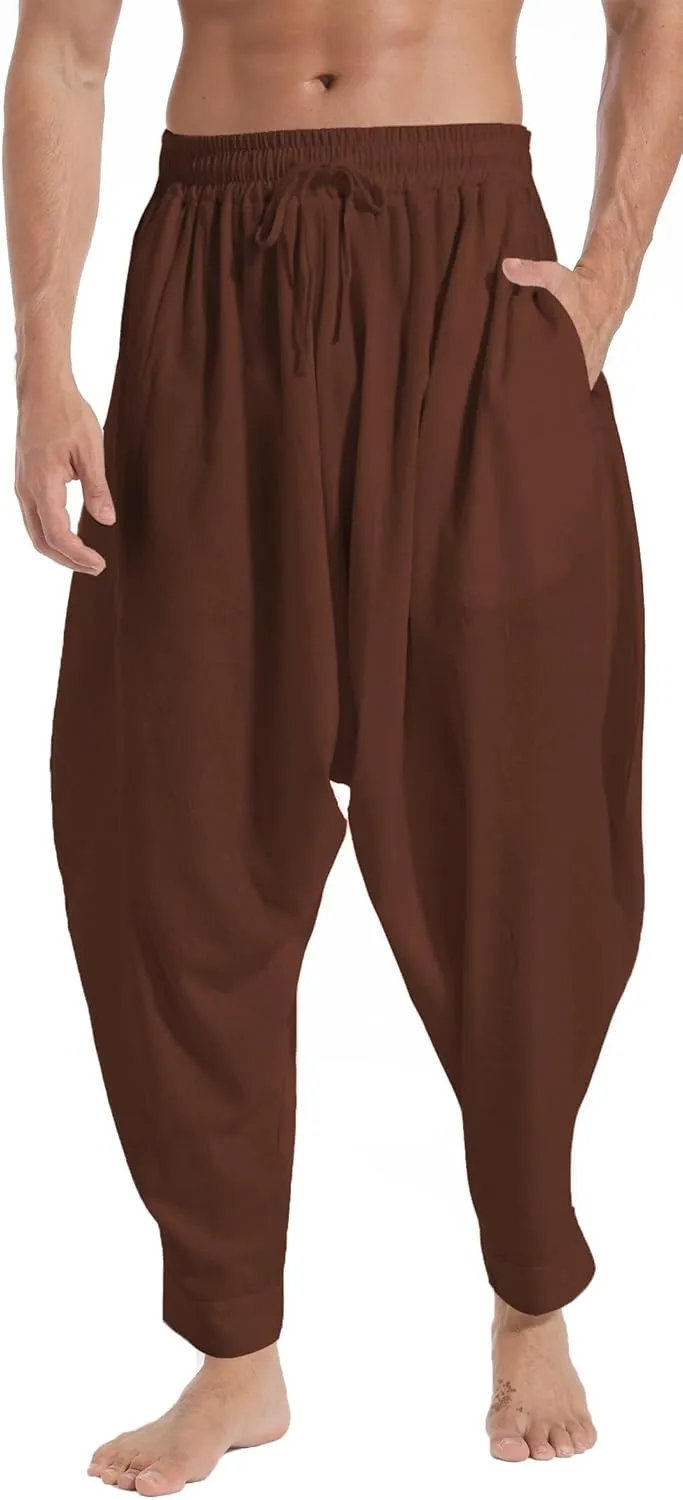 Mens Casual Harem Pants Baggy Elastic Drawstring Waist Aladdin Hippie Pant