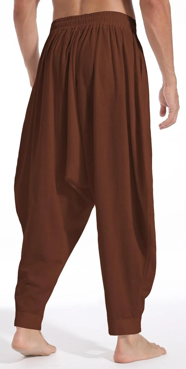 Mens Casual Harem Pants Baggy Elastic Drawstring Waist Aladdin Hippie Pant