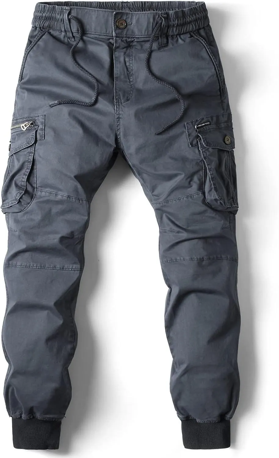 Mens Linen Pants Drawstring Buckle Zipper Cargo Pants Multi Pockets Solid Beam Feet Athletic Sweatpants Outdoor