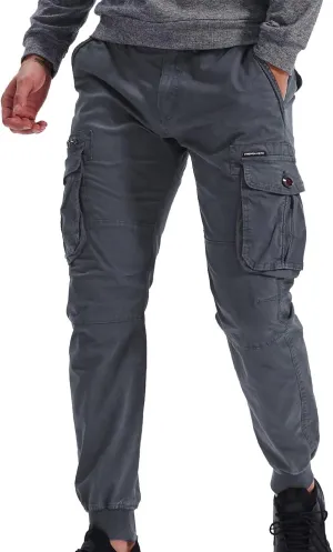 Mens Linen Pants Drawstring Buckle Zipper Cargo Pants Multi Pockets Solid Beam Feet Athletic Sweatpants Outdoor