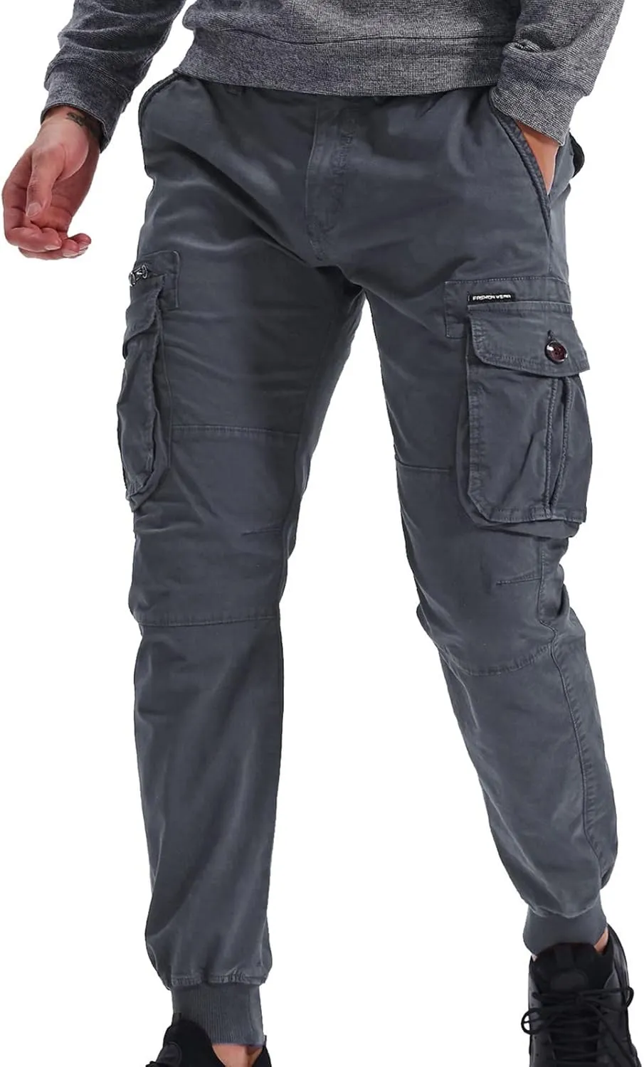 Mens Linen Pants Drawstring Buckle Zipper Cargo Pants Multi Pockets Solid Beam Feet Athletic Sweatpants Outdoor