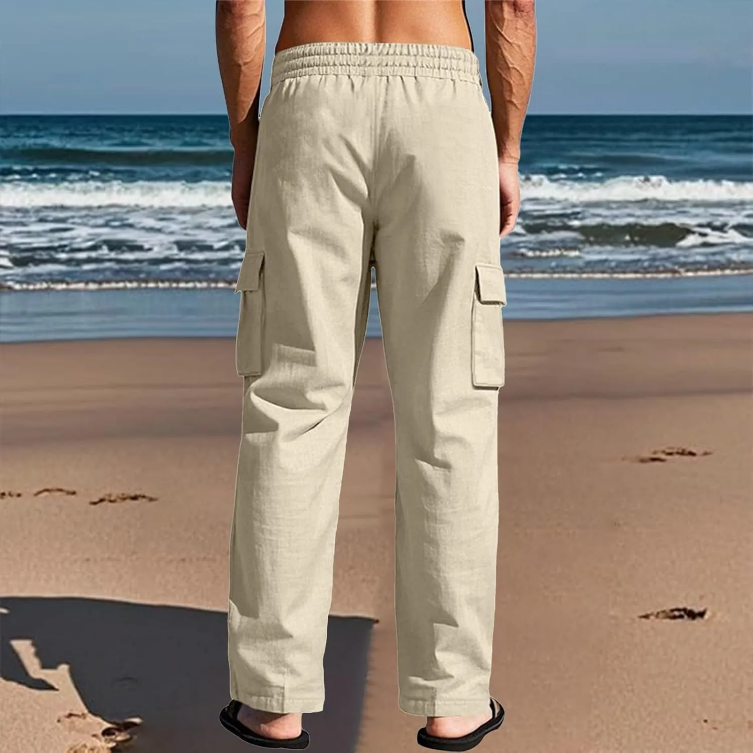 Men's Linen Pants Pants for Men Baggy Straight Leg High Waisted Loose Fit Cotton Linen Casual Summer Beach Pant