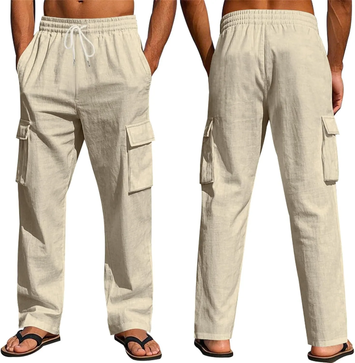 Men's Linen Pants Pants for Men Baggy Straight Leg High Waisted Loose Fit Cotton Linen Casual Summer Beach Pant
