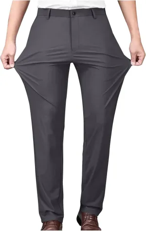 Mens Stretch Dress Pants Slim Fit Golf Pants Expandable Waist Bussiness Casual Suit Pants with Pockets