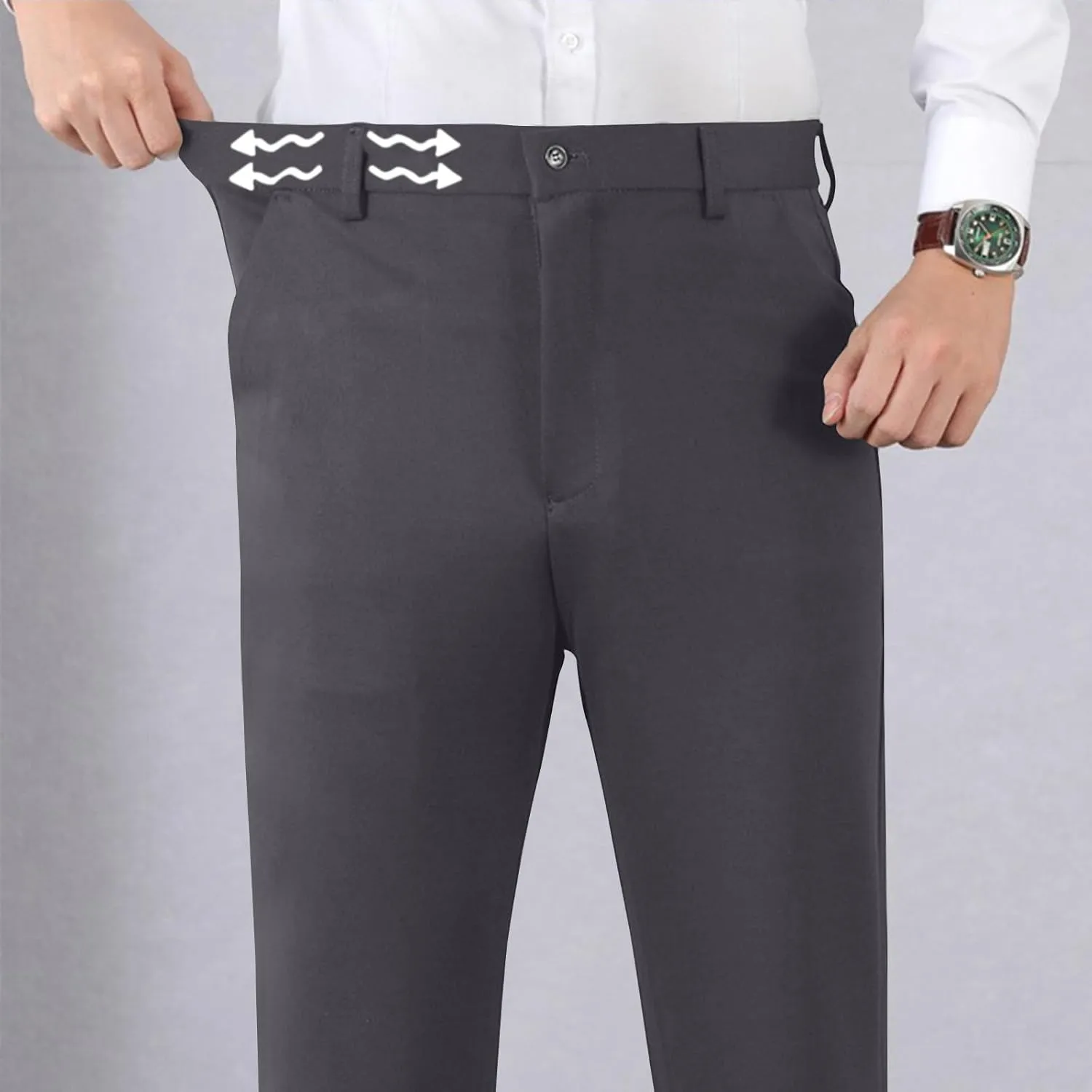 Mens Stretch Dress Pants Slim Fit Golf Pants Expandable Waist Bussiness Casual Suit Pants with Pockets