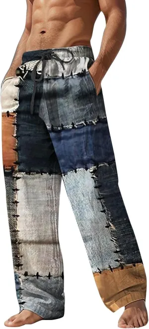 Mens Summer Pants Lightweight Casual Big and Tall Hawaiian Wide Leg Pants Vacation Golf Trousers Joggers