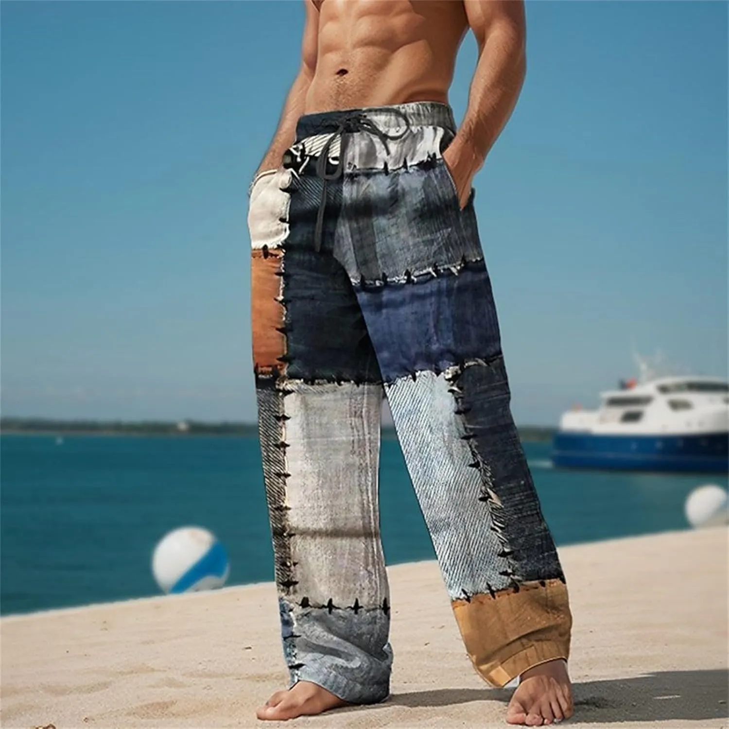 Mens Summer Pants Lightweight Casual Big and Tall Hawaiian Wide Leg Pants Vacation Golf Trousers Joggers