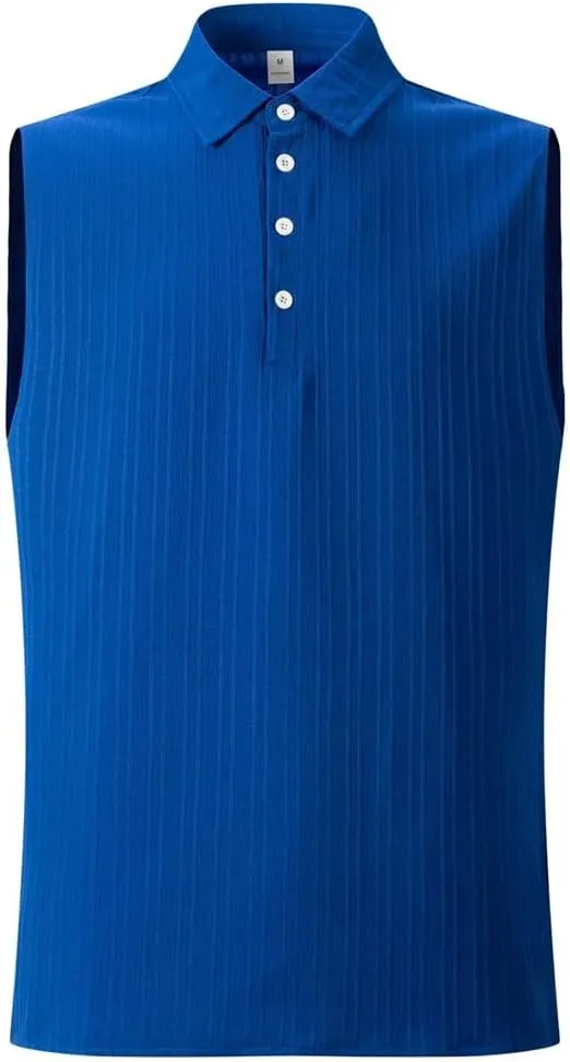 Men's Summer Sleeveless Beach Casual Tank Tops Beach Holiday Lapel Neck Camisole with Button Shirt