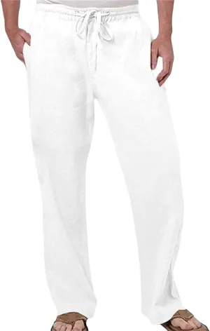 Men's Tall Open Bottom Joggers Versatile Yoga Golf Running Pants Cotton Linen Blend Straight Leg with Pockets