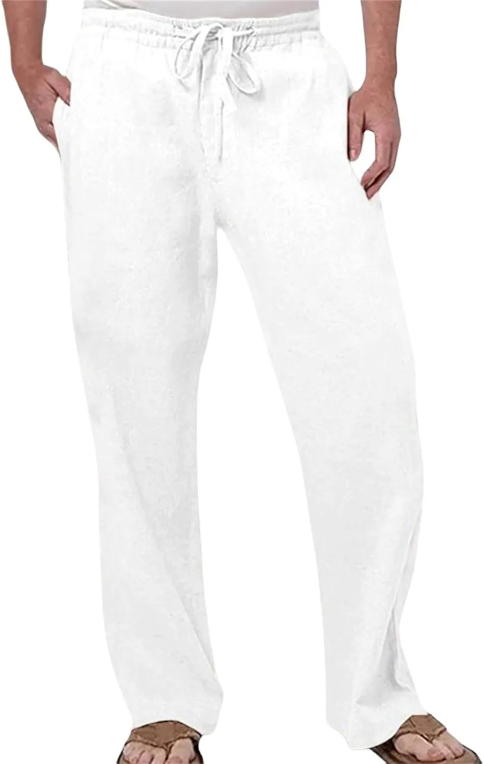 Men's Tall Open Bottom Joggers Versatile Yoga Golf Running Pants Cotton Linen Blend Straight Leg with Pockets