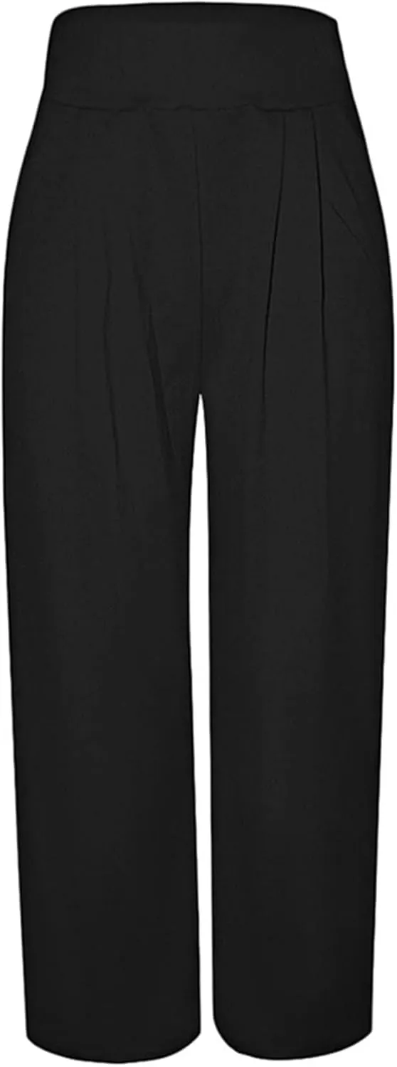 MESLIMA Palazzo Pants for Women High Waisted Wide Leg Stretchy Loose Fit Casual Trousers with Pocket