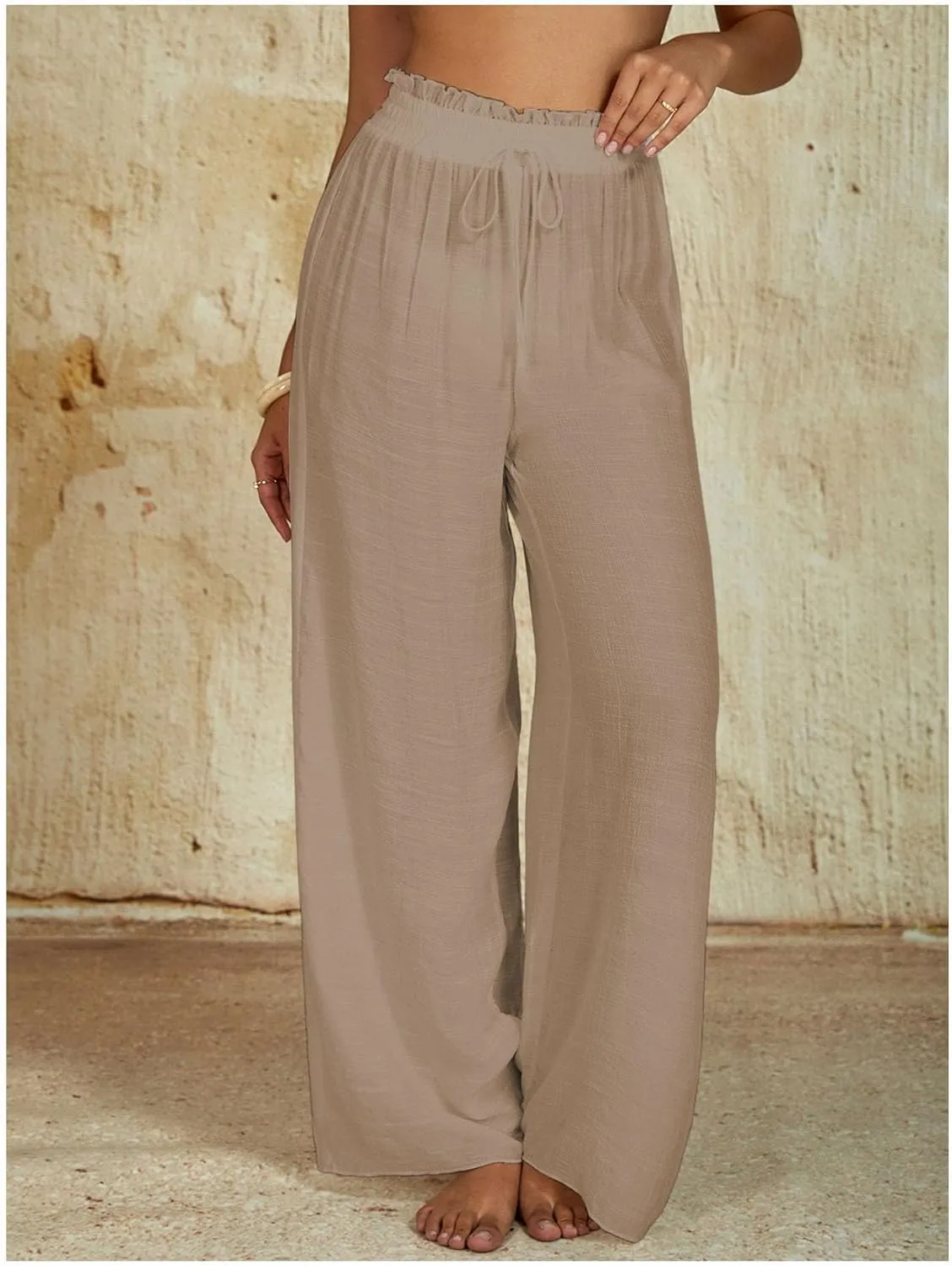 Milumia Women's Summer Linen Bathing Suit Cover Up Swim Beach Pants Sheer Wide Leg Swimsuit Coverup Pants