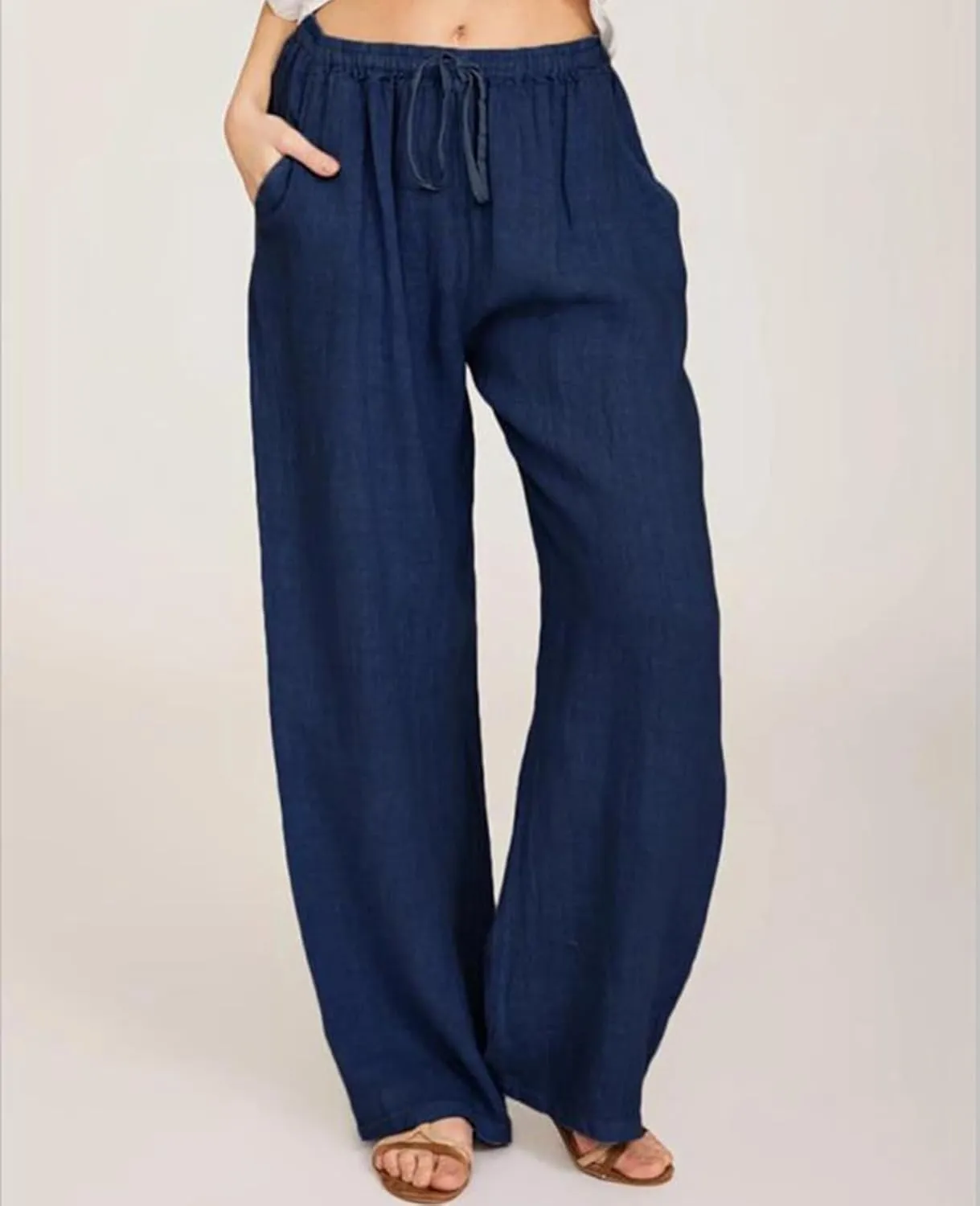 MINTLIMIT Women Linen Palazzo Pants Summer High Waist Beach Lounge Pant Casual Wide Leg Trousers with Pockets