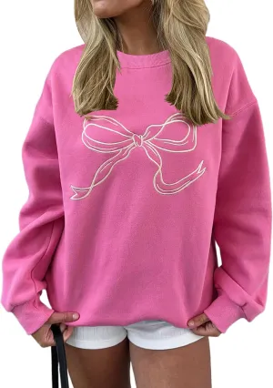 MISSACTIVER Women Bow Graphic Sweatshirts Oversized Pullover Sweatshirts Crewneck Pullover Tops 2024 Fall Fashion Clothes