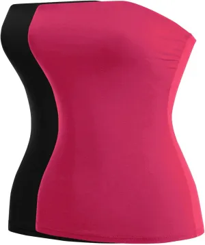 MixMatchy Women's Casual Basic Strapless Tops Long Bandeau Tube Top Stretchy Undershirt 2PACK