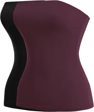 MixMatchy Women's Casual Basic Strapless Tops Long Bandeau Tube Top Stretchy Undershirt 2PACK