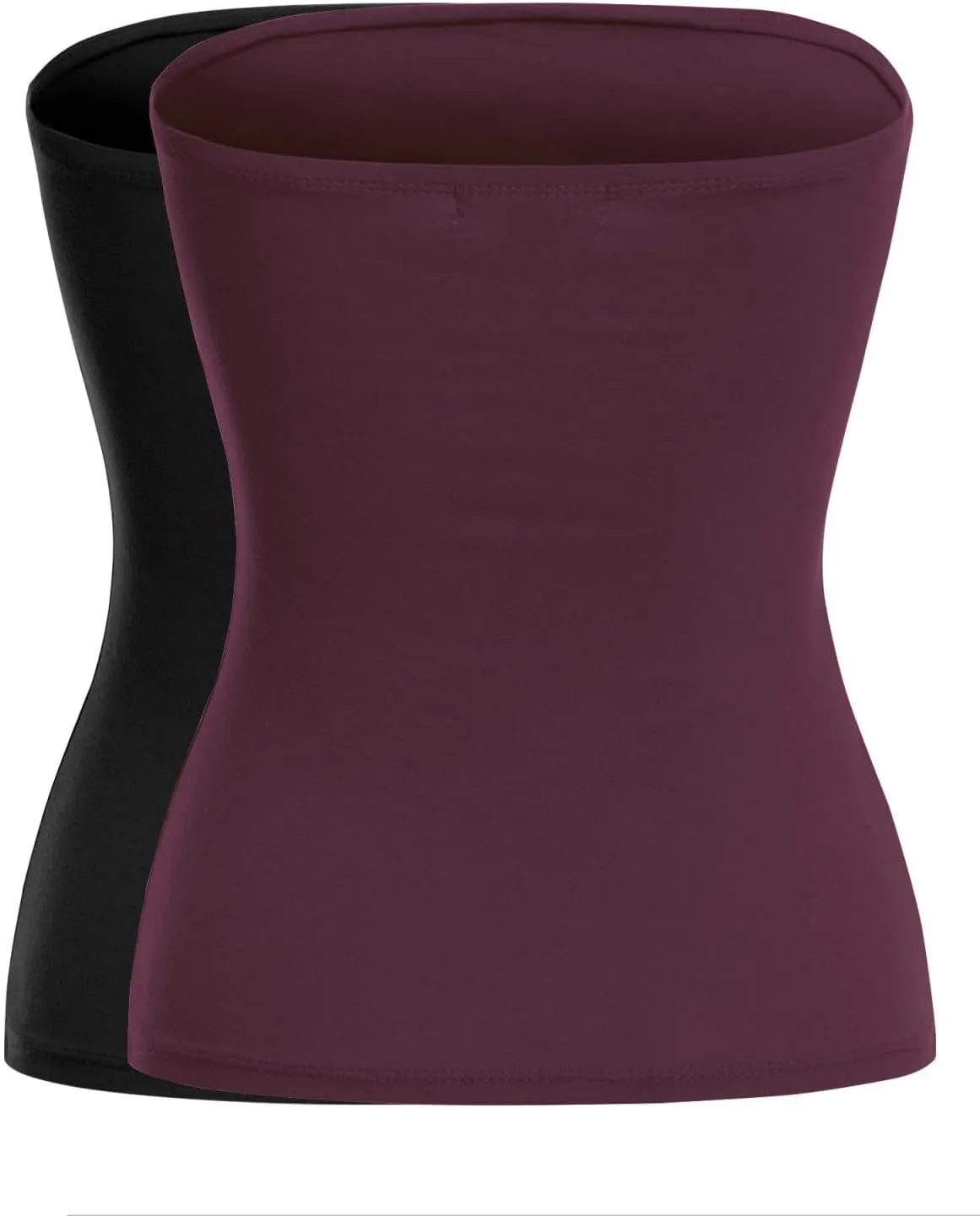 MixMatchy Women's Casual Basic Strapless Tops Long Bandeau Tube Top Stretchy Undershirt 2PACK
