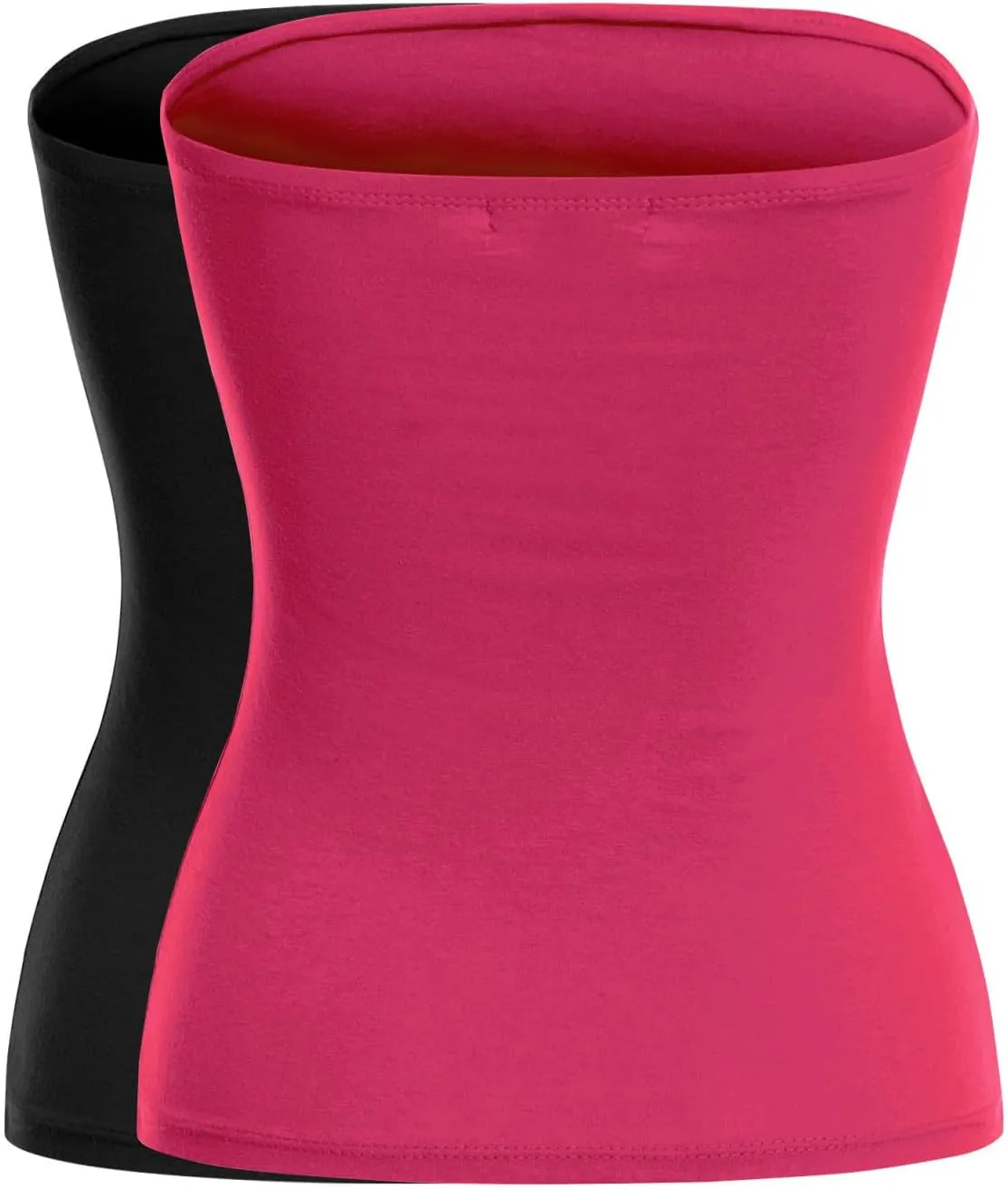 MixMatchy Women's Casual Basic Strapless Tops Long Bandeau Tube Top Stretchy Undershirt 2PACK