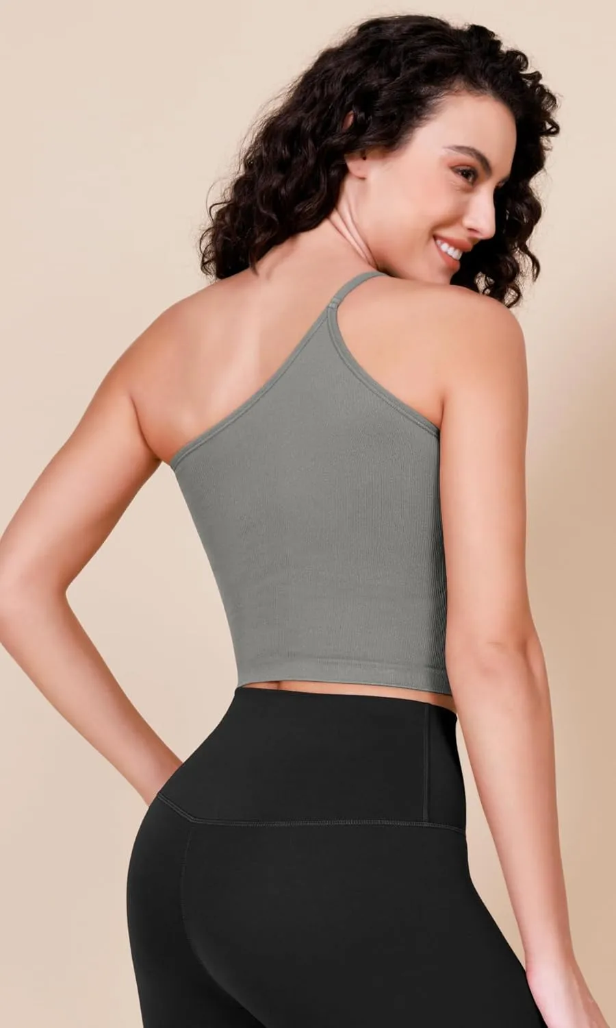 ODODOS One Shoulder Crop Cami Tank for Women Seamless Ribbed Asymmetric Cropped Tops