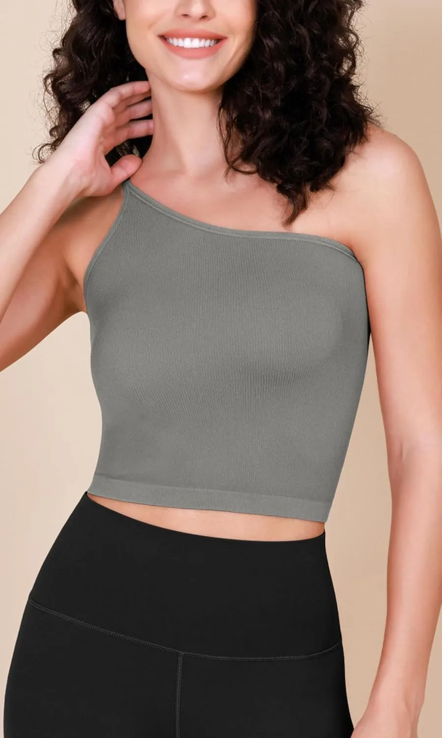 ODODOS One Shoulder Crop Cami Tank for Women Seamless Ribbed Asymmetric Cropped Tops