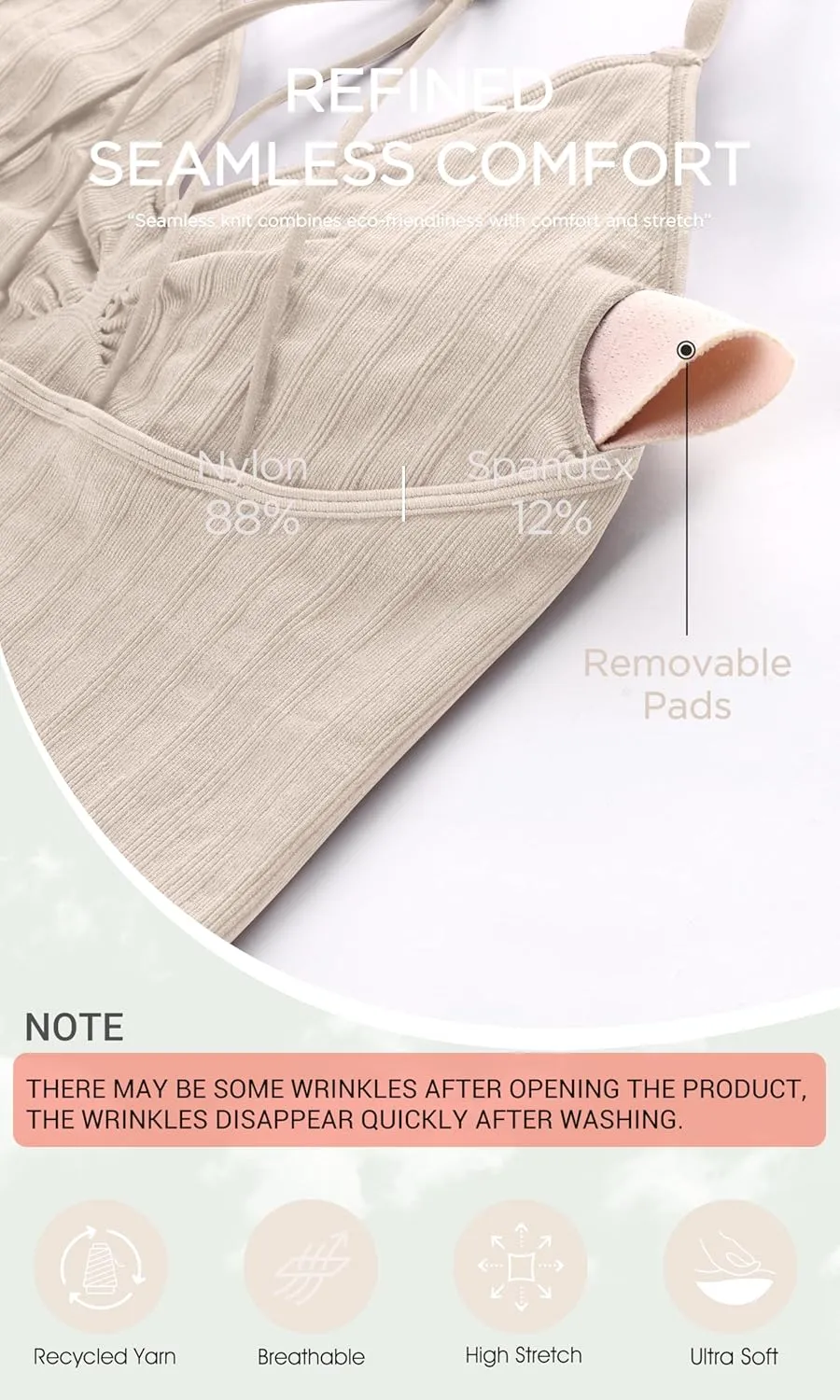 ODODOS Seamless Padded Sports Bra for Women Strappy Longline Wirefree Brami Ribbed Crop Tank Tops