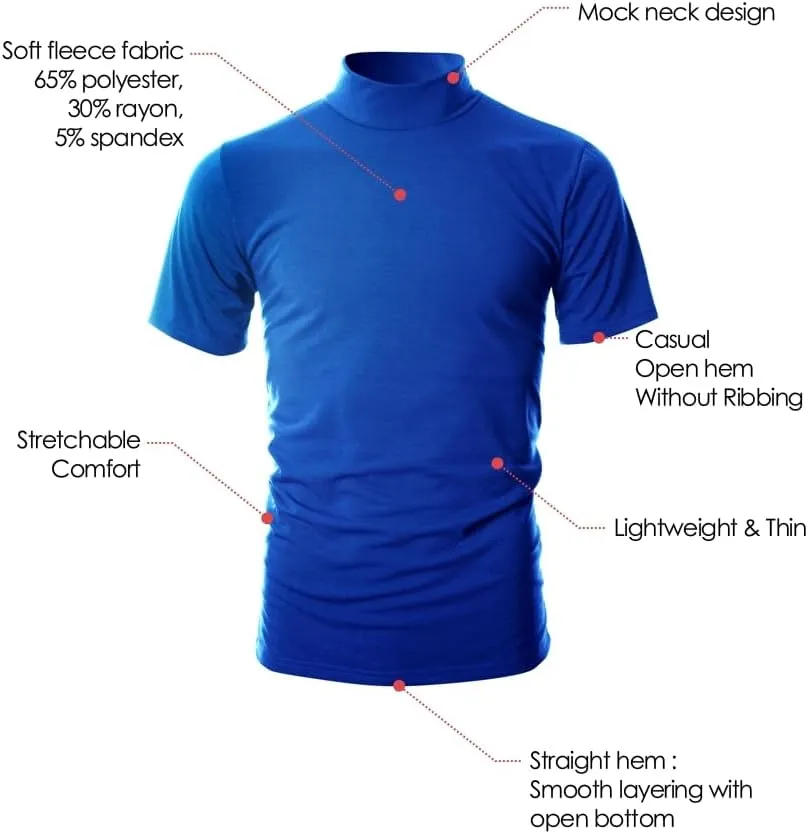 Ohoo Mens Short Sleeve Mock Turtleneck Basic Tops Lightweight Slim Fit Pullover Sweater