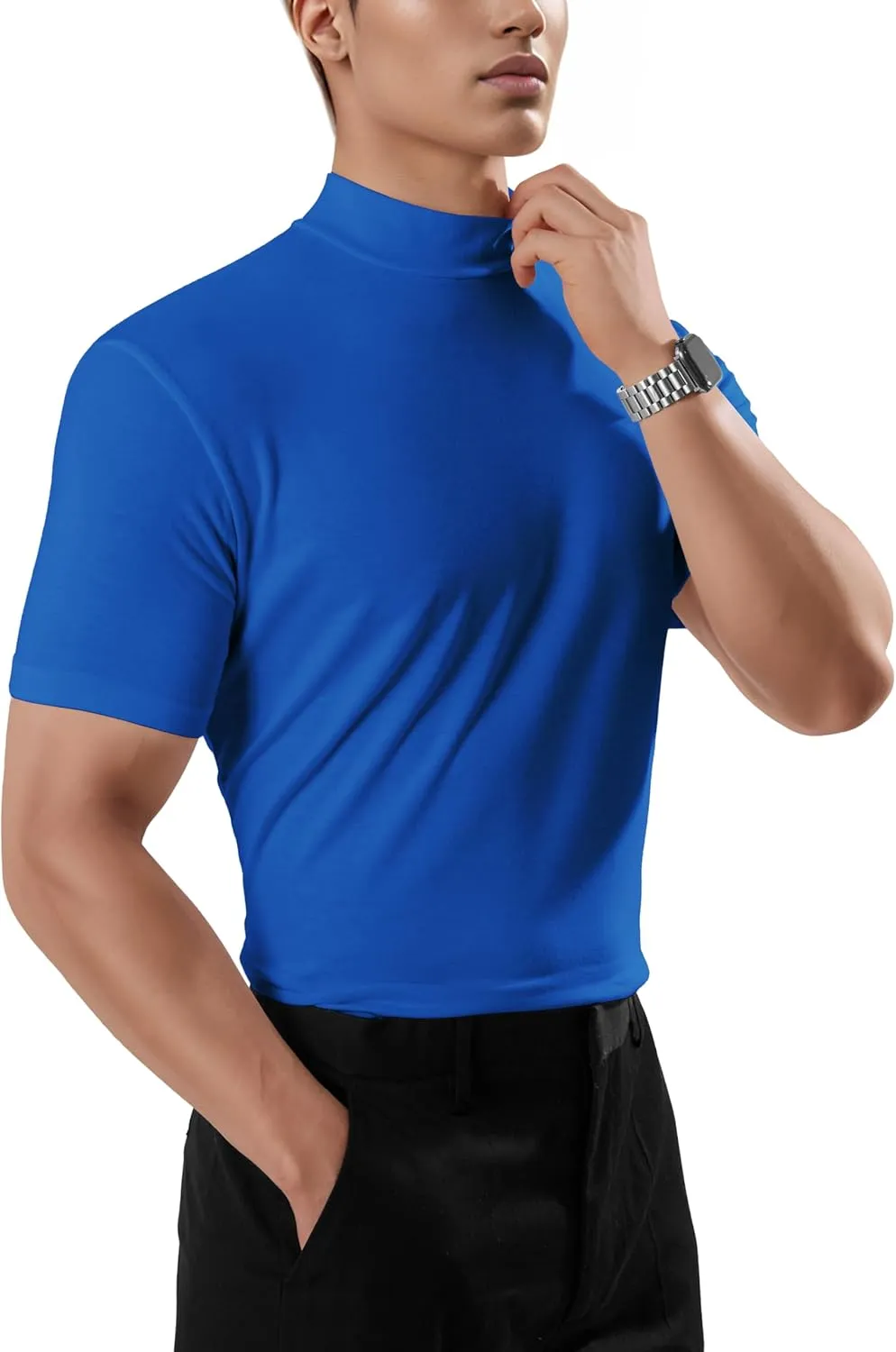 Ohoo Mens Short Sleeve Mock Turtleneck Basic Tops Lightweight Slim Fit Pullover Sweater