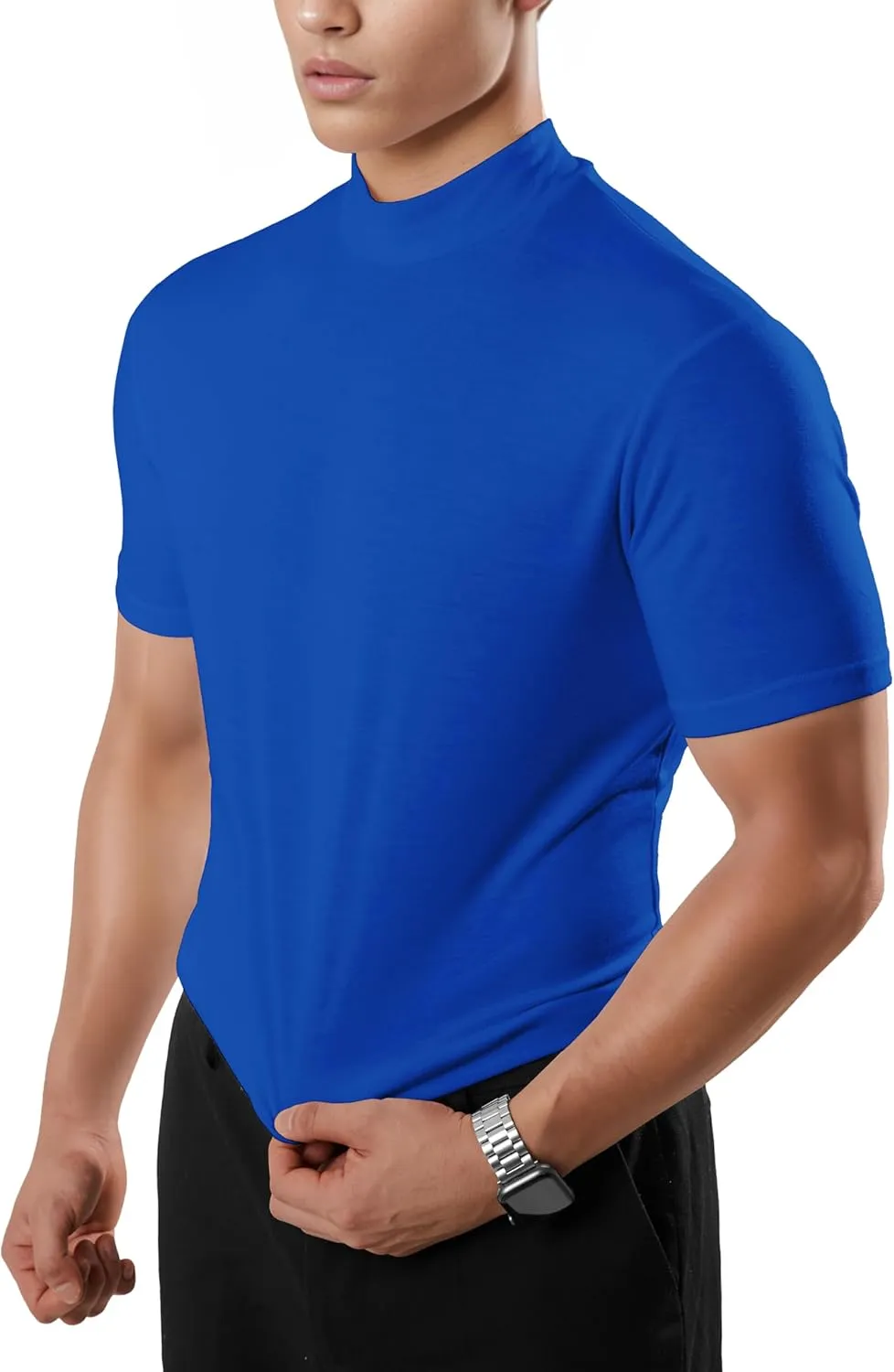 Ohoo Mens Short Sleeve Mock Turtleneck Basic Tops Lightweight Slim Fit Pullover Sweater