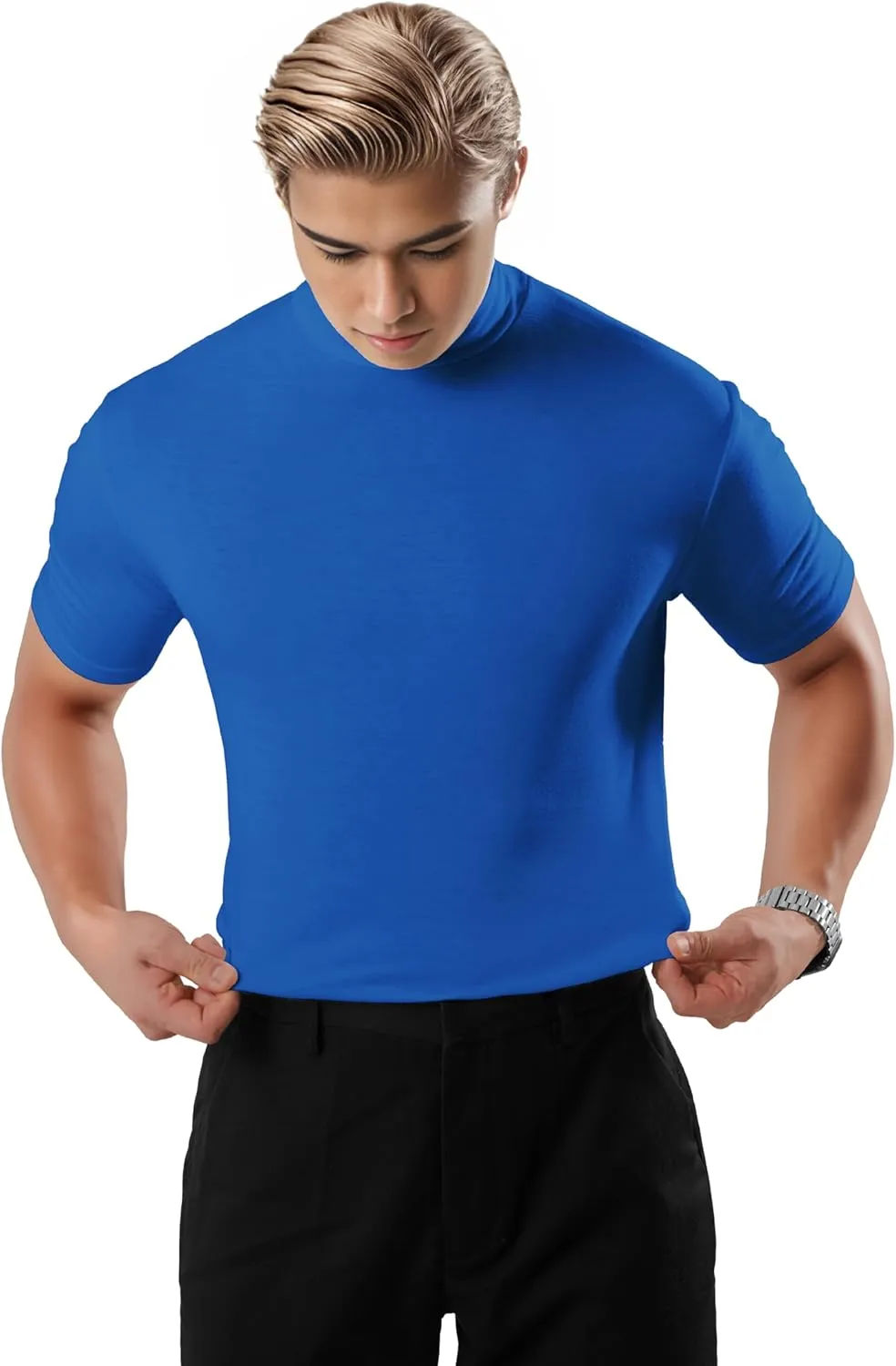 Ohoo Mens Short Sleeve Mock Turtleneck Basic Tops Lightweight Slim Fit Pullover Sweater