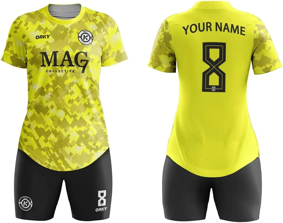 ORKY Women Customize Soccer Jersey, Quick Dry Sublimation Personalize Shirt Short Set, Custom Made Team Match Uniform Camo