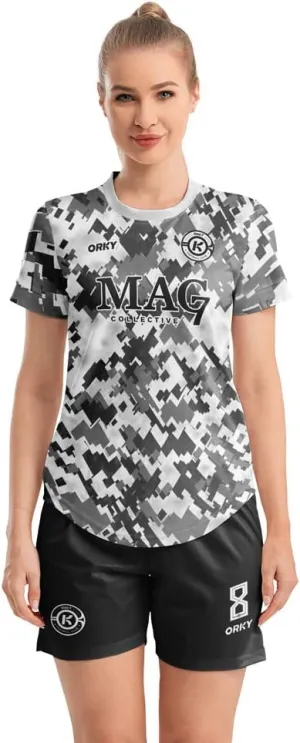 ORKY Women Customize Soccer Jersey, Quick Dry Sublimation Personalize Shirt Short Set, Custom Made Team Match Uniform Camo