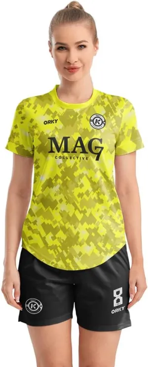 ORKY Women Customize Soccer Jersey, Quick Dry Sublimation Personalize Shirt Short Set, Custom Made Team Match Uniform Camo