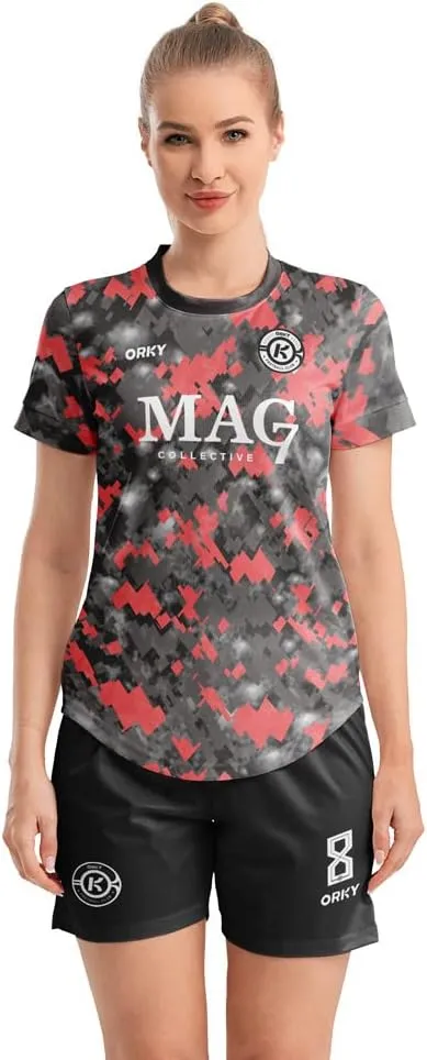ORKY Women Customize Soccer Jersey, Quick Dry Sublimation Personalize Shirt Short Set, Custom Made Team Match Uniform Camo