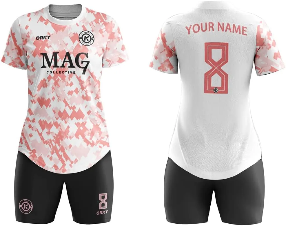 ORKY Women Customize Soccer Jersey, Quick Dry Sublimation Personalize Shirt Short Set, Custom Made Team Match Uniform Camo