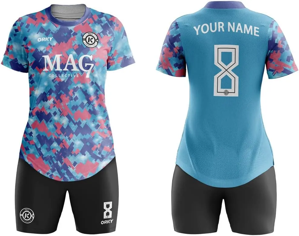 ORKY Women Customize Soccer Jersey, Quick Dry Sublimation Personalize Shirt Short Set, Custom Made Team Match Uniform Camo