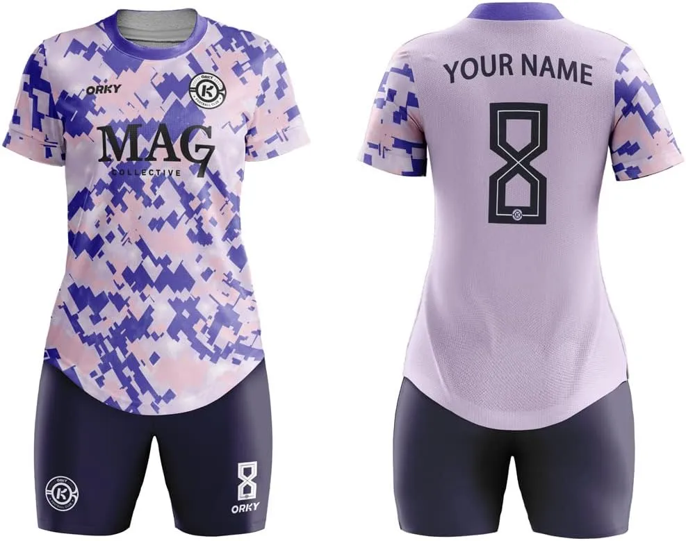 ORKY Women Customize Soccer Jersey, Quick Dry Sublimation Personalize Shirt Short Set, Custom Made Team Match Uniform Camo