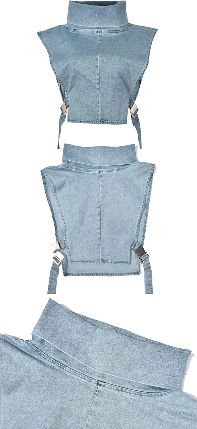 PAODIKUAI Women's Sleeveless Denim Crop Top Vest Y2K Sexy Summer Jean Vest Shirt Tank Tops Waistcoat Jacket
