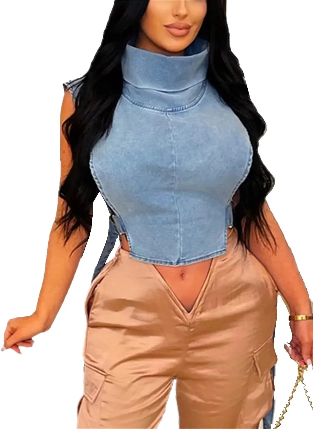 PAODIKUAI Women's Sleeveless Denim Crop Top Vest Y2K Sexy Summer Jean Vest Shirt Tank Tops Waistcoat Jacket