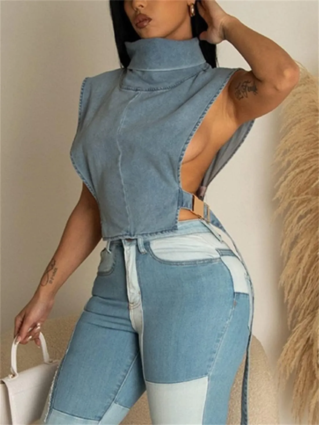PAODIKUAI Women's Sleeveless Denim Crop Top Vest Y2K Sexy Summer Jean Vest Shirt Tank Tops Waistcoat Jacket