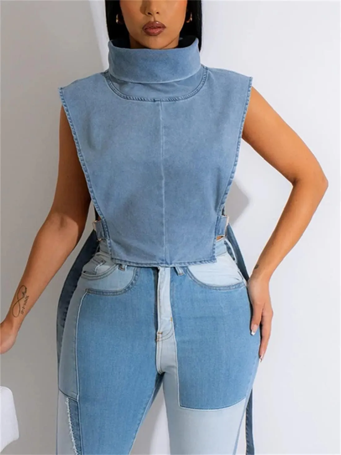PAODIKUAI Women's Sleeveless Denim Crop Top Vest Y2K Sexy Summer Jean Vest Shirt Tank Tops Waistcoat Jacket