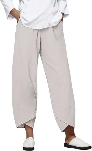 Plus Size Linen Pants for Women Pull On Drawstring Comfy Casual Summer Baggy Flowy Lounge Cropped Trousers with Pockets