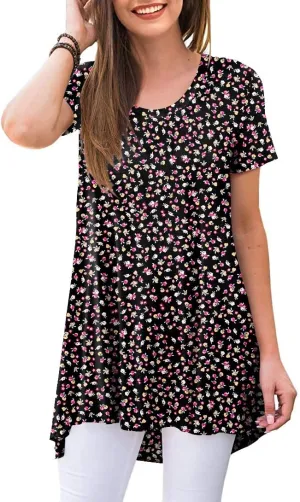 POPYOUNG Women's Summer Long Tunic Top To Wear With Leggings Short Sleeve Shirt Loose Fit Dressy