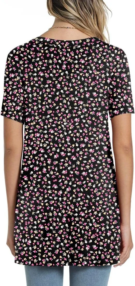 POPYOUNG Women's Summer Long Tunic Top To Wear With Leggings Short Sleeve Shirt Loose Fit Dressy