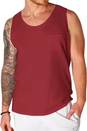 Runcati Men's Sleeveless Tank Tops Crewneck Workout Gym Cotton Muscle Pocket T Shirt