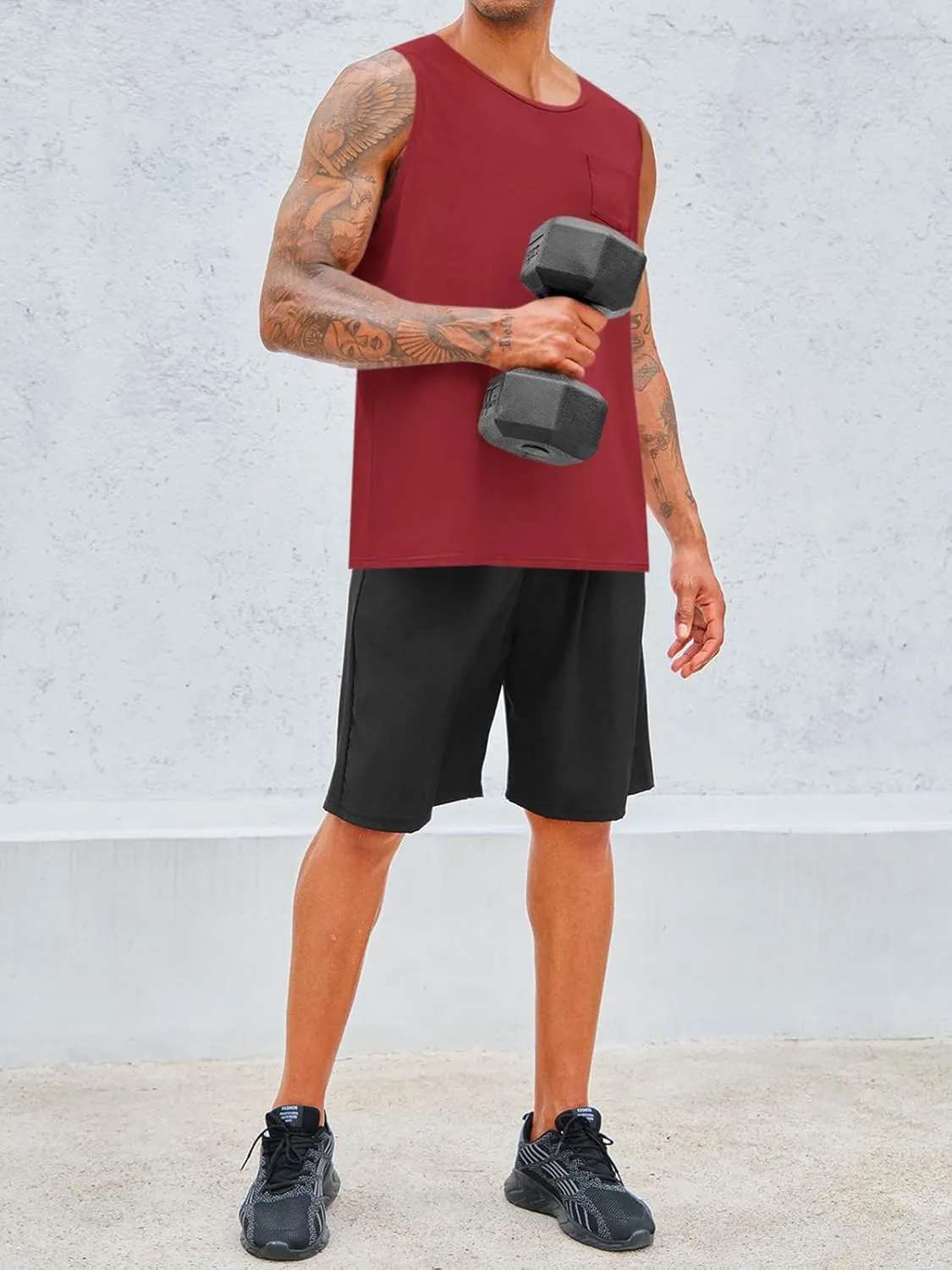 Runcati Men's Sleeveless Tank Tops Crewneck Workout Gym Cotton Muscle Pocket T Shirt